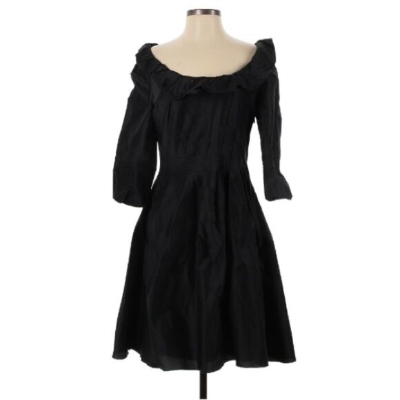 Vintage Silk Flores & Flores Black Cocktail Dress - Size 6 - Picture 1 of 6